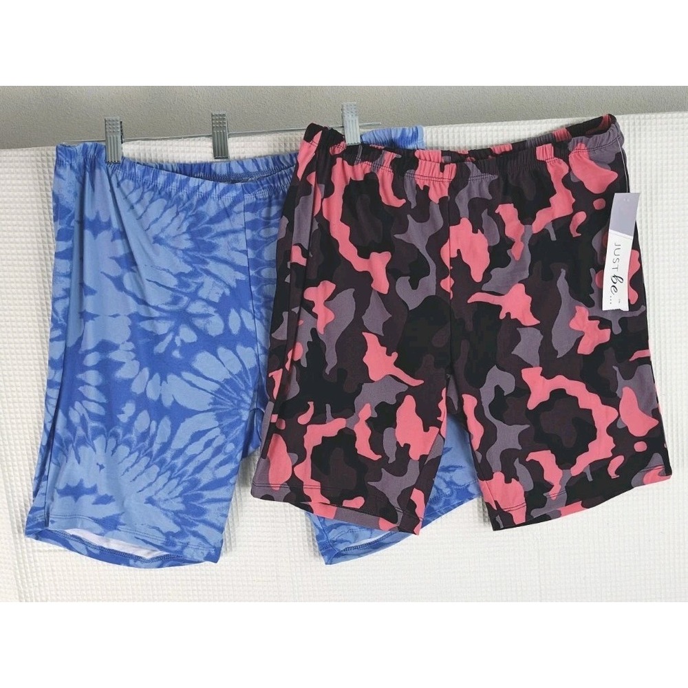 Just Be 2X Plus Blue Tie Dye And Pink Camo Stretch Shorts NWT